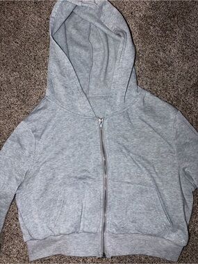Gray Cropped Zip-Up Hoodie